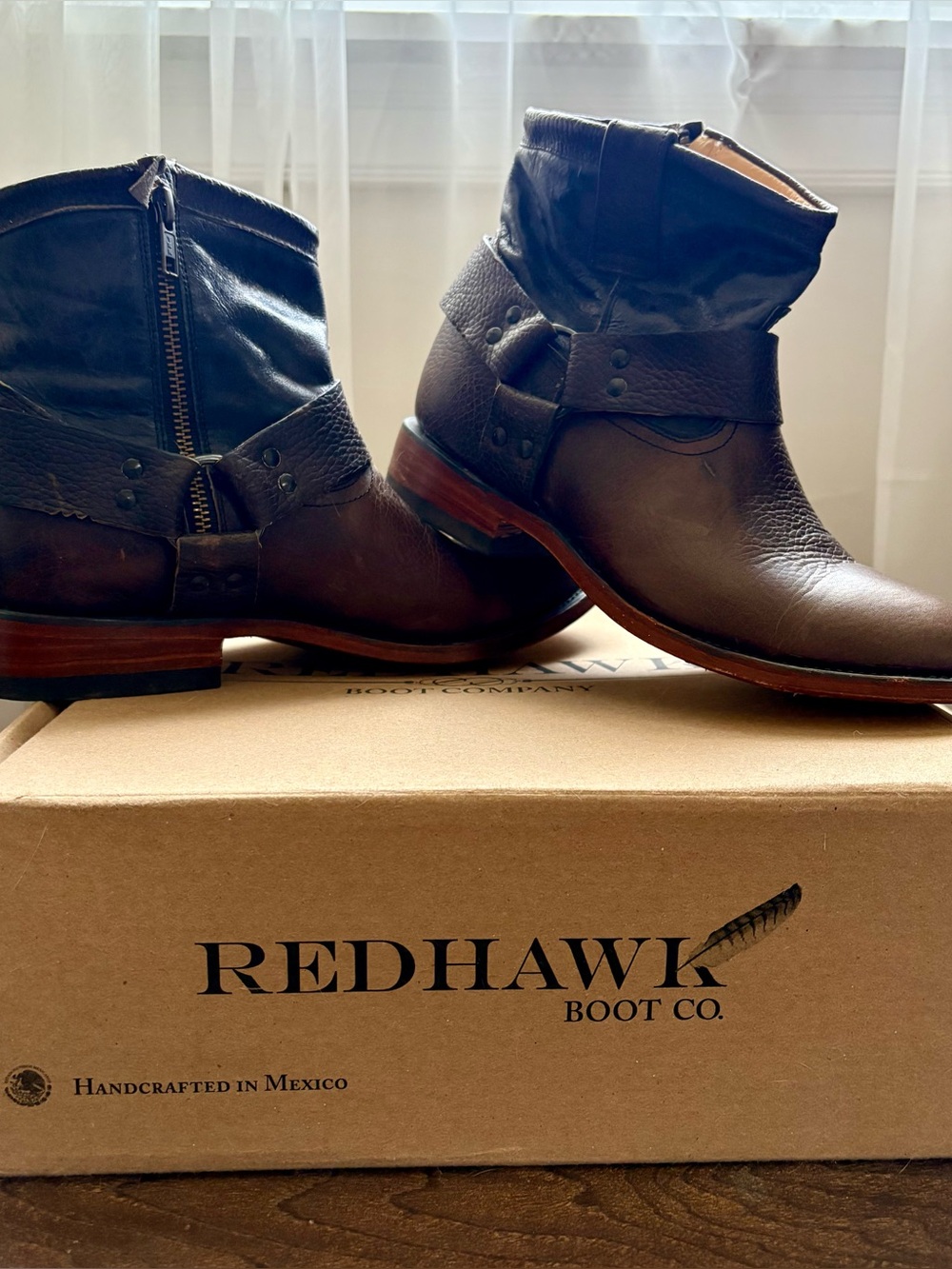 Red Hawk Brown Leather Harness Boots